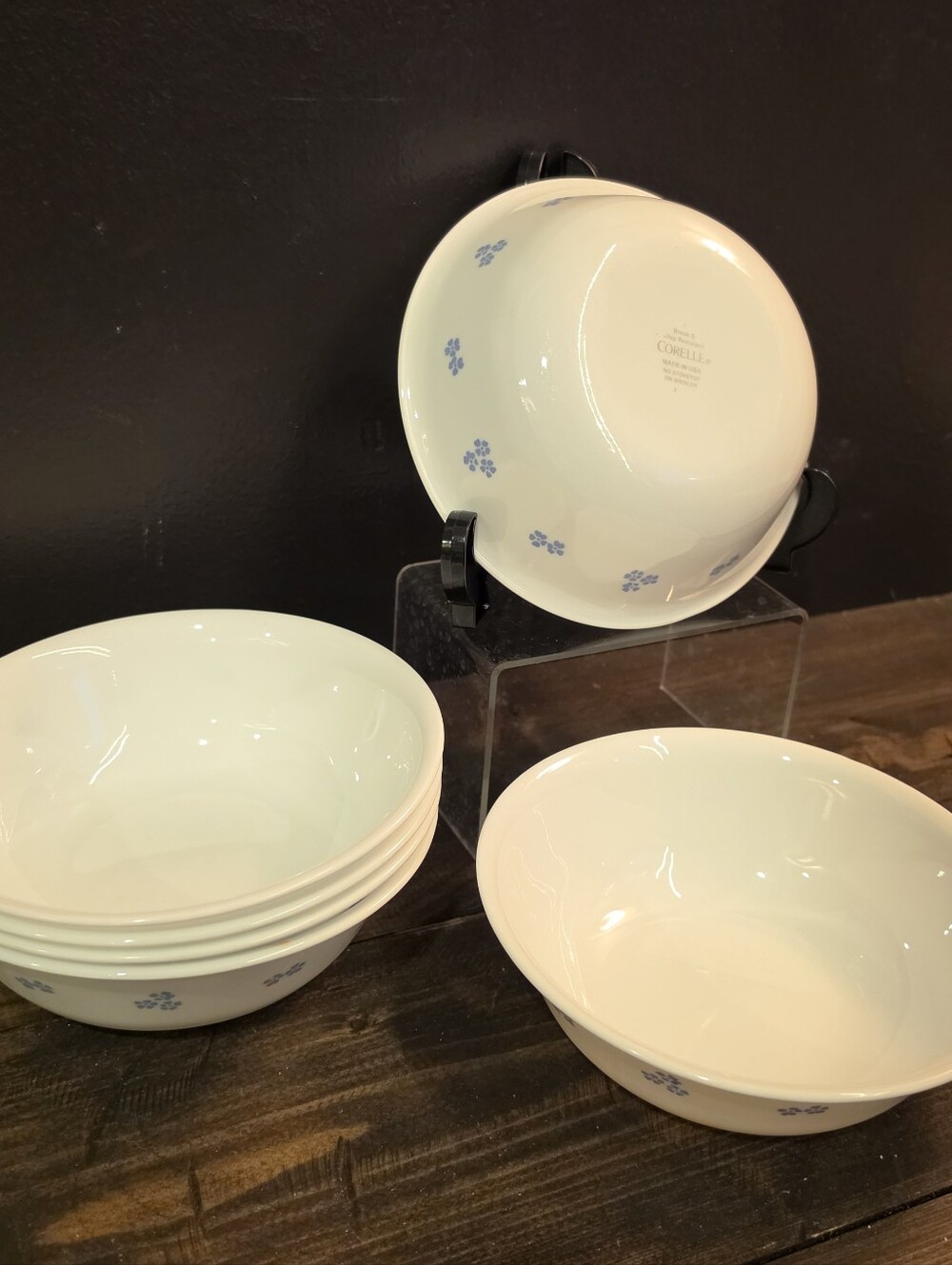 VTG Corelle Provincial Blue Cereal Soup Bowls Set of 6 White Blue Floral 6.25”